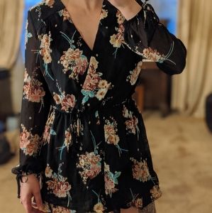 Black floral print romper